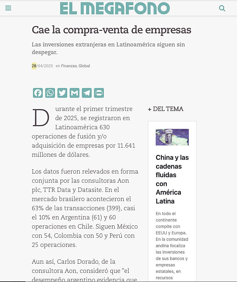 Cae la compra-venta de empresas